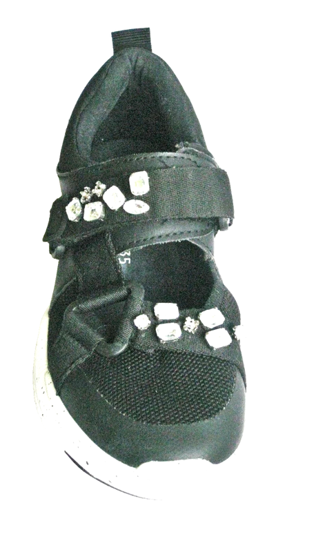 Zara Girls' Black Sneakers Shoes Rhinestone Adjustable Straps US 5/Eu35 Comfort