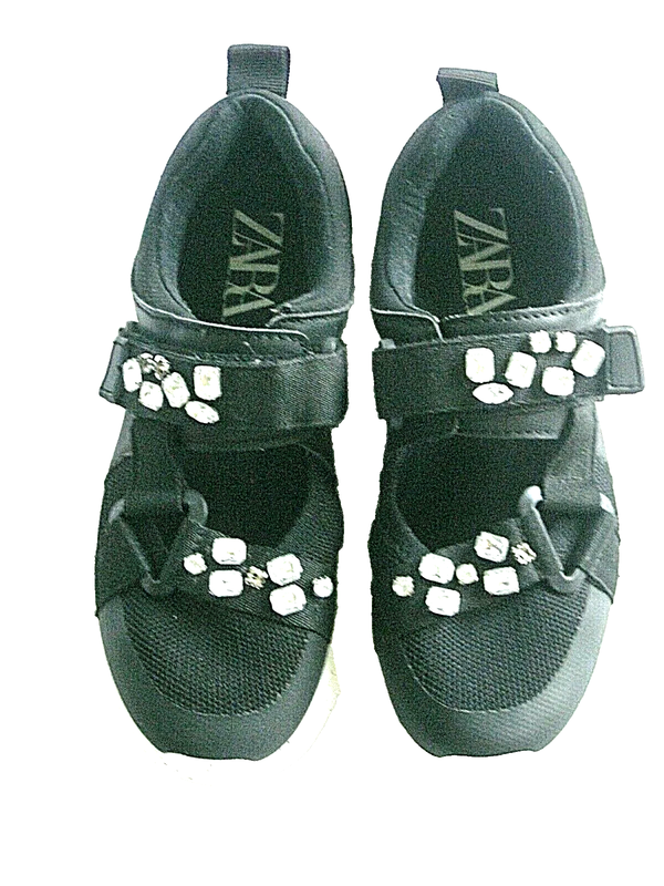 Zara Girls' Black Sneakers Shoes Rhinestone Adjustable Straps US 5/Eu35 Comfort