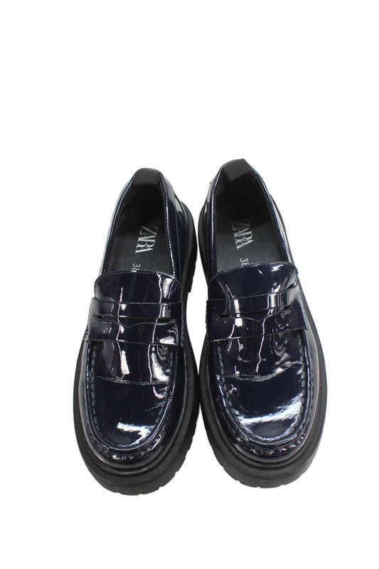 Zara Womens Slip-On Low Heeled Casual Penny Loafers Solid Blue Size 8