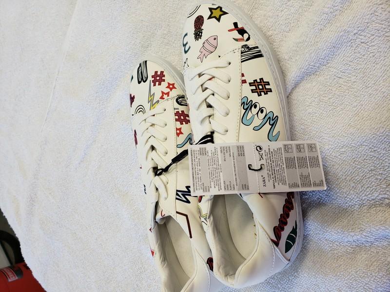 Zara womens sneakers grafiti graphic low tops size EU 38 US 7.5 nwt 7723/101