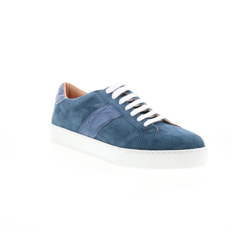 Zelli Italia Olympias Suede Calfskin Crocodile Mens Blue Sneakers Shoes