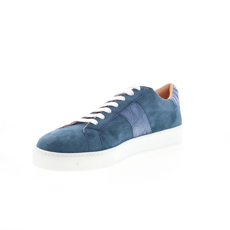 Zelli Italia Olympias Suede Calfskin Crocodile Mens Blue Sneakers Shoes