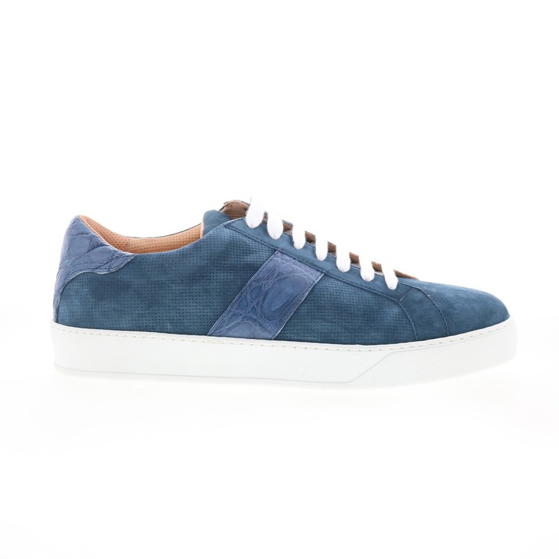 Zelli Italia Olympias Suede Calfskin Crocodile Mens Blue Sneakers Shoes