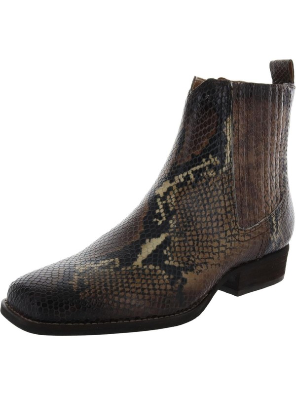 ZODIAC Womens Black Python Heel Pull-Tab Arrow Block Heel Leather Chelsea 9 M