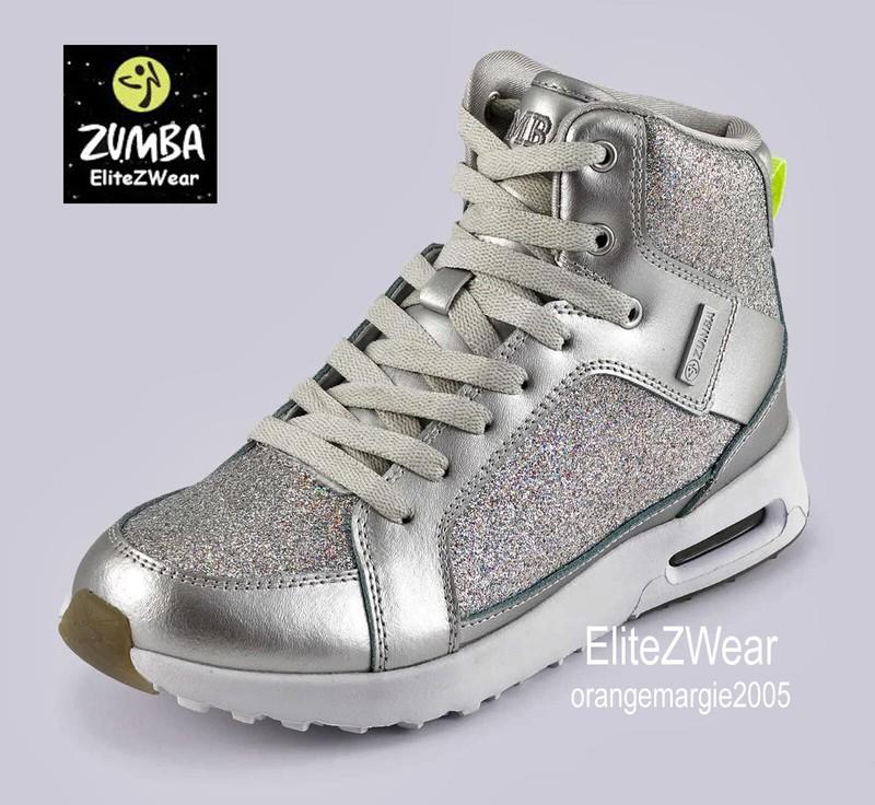 ZUMBA HIGH TOP SHOES TRAINERS SNEAKERS Street BOSS Silver Glitter Panel Leather