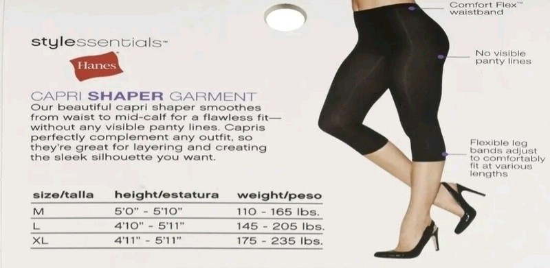 0-001 NWT Women's HANES Capri Shaper Blk-GREAT GIFT