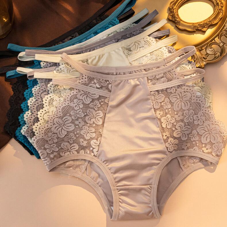 1/6 Pack Lot Womens High Waist Lace Satin Panties Lingeries Vintage Underwear