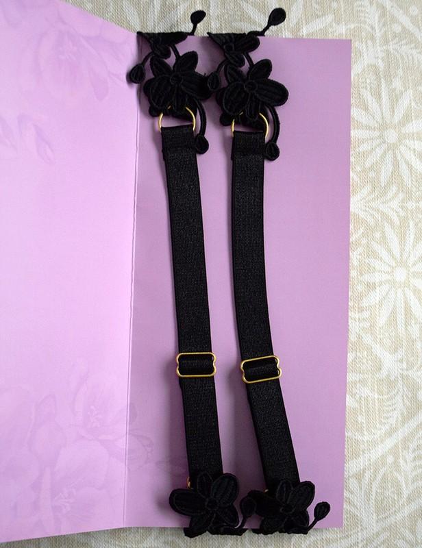 1 Pair Super Lady Long Flower Bra Strap(s) Women's Size L Black Adjustable