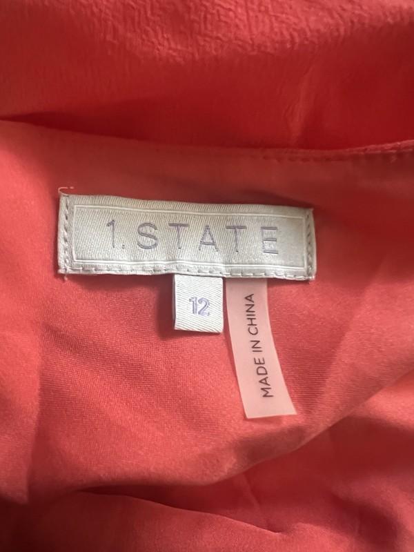 1 State Coral Pink One-Shoulder Romper Pockets Flowy Material Size 12 NWT