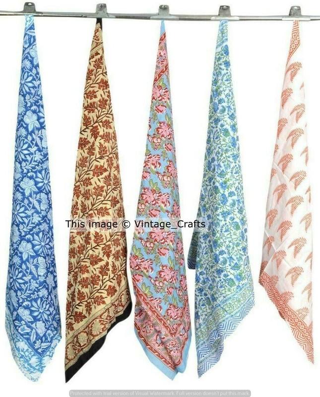 10 Cotton Hand Block Print Scarves Sarongs Pareo Hijab Wrap Beach Wear Indian