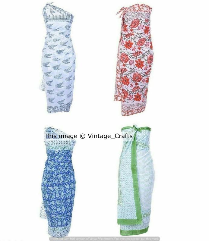 10 Cotton Hand Block Print Scarves Sarongs Pareo Hijab Wrap Beach Wear Indian
