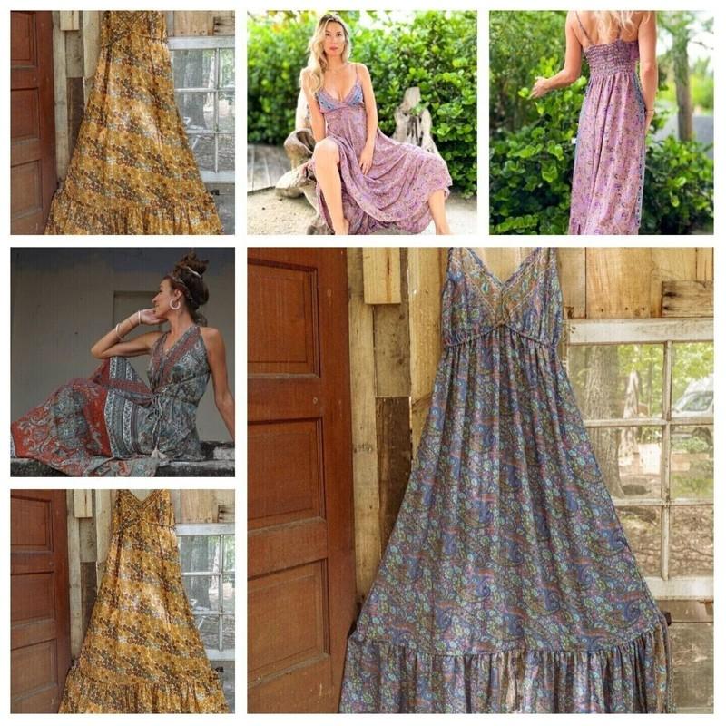 10 PC Lot Indian Silk Maxi Long Hippie Dress Festive Clothing Summer Dress Boho