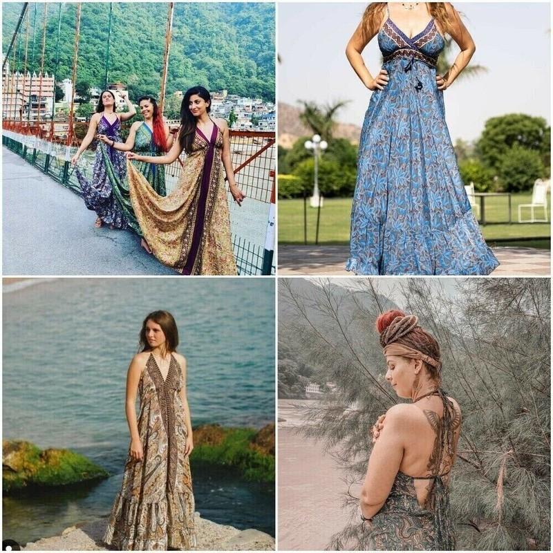 10 PC Lot Indian Silk Maxi Long Hippie Dress Festive Clothing Summer Dress Boho
