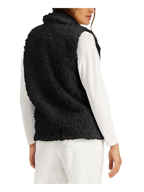 $100 Inc Womens Textured Sherpa Buckle Neck Closure Vest Deep Black Size Medium