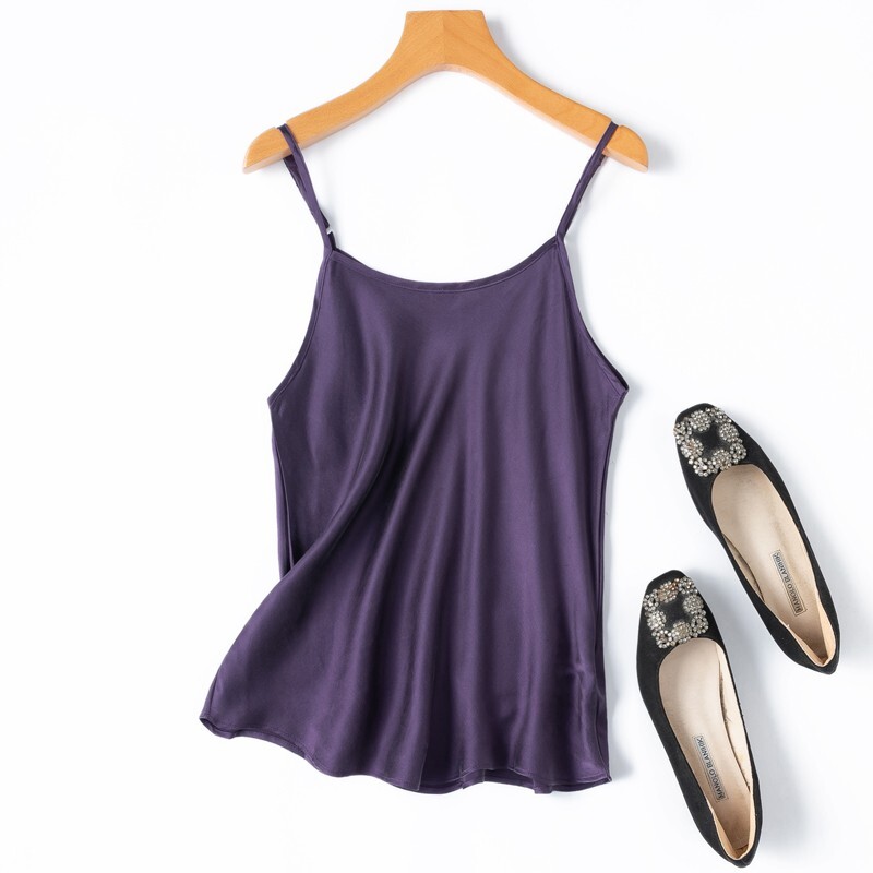 100% Mulberry Silk Solid Purple Color Women Camisole Top Shirt Vest M1245