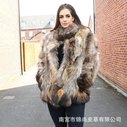 100% Real Raccoon Fur Womens Winter Coat Beautiful Luxurious Mid Length Coat