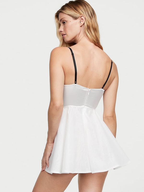 $100 VICTORIA'S SECRET BOW TOPPED BUSTIER TUXEDO SLIP DRESS LINGERIE L XL NWT