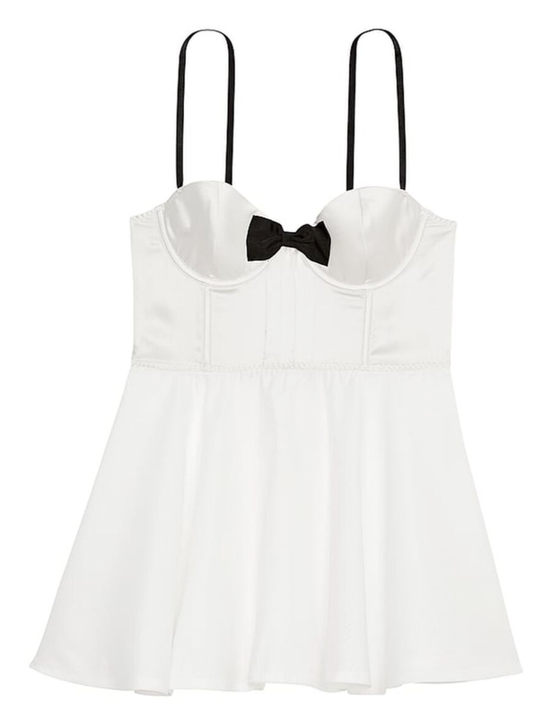 $100 VICTORIA'S SECRET BOW TOPPED BUSTIER TUXEDO SLIP DRESS LINGERIE L XL NWT