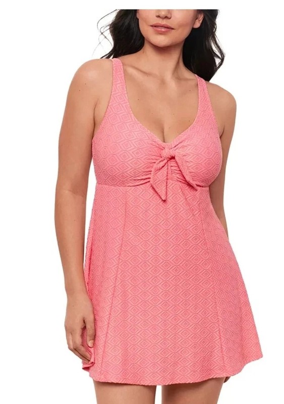$112 Swim Solutions Women's Textured Tie Front Swimdress Pink Size 12
