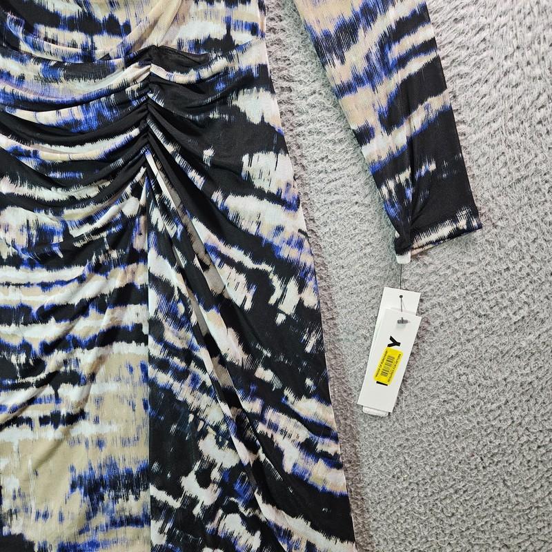 $139 NEW DKNY Midi Dress Size 10 P Petite Fitted Strech Mesh Lined Multicolor