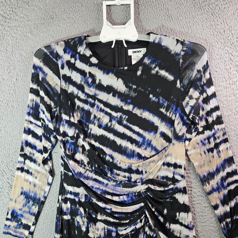 $139 NEW DKNY Midi Dress Size 10 P Petite Fitted Strech Mesh Lined Multicolor