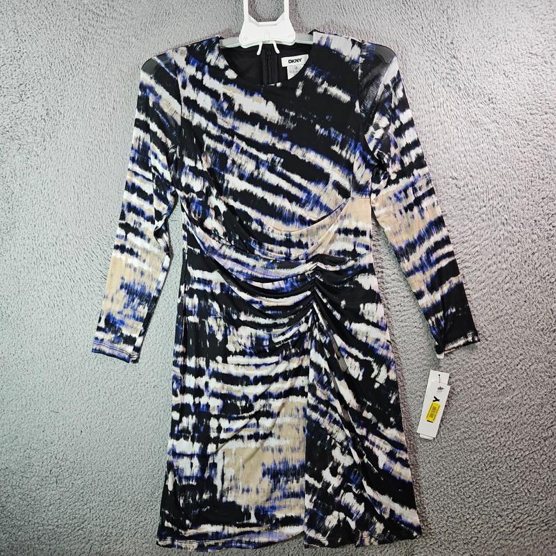 $139 NEW DKNY Midi Dress Size 10 P Petite Fitted Strech Mesh Lined Multicolor