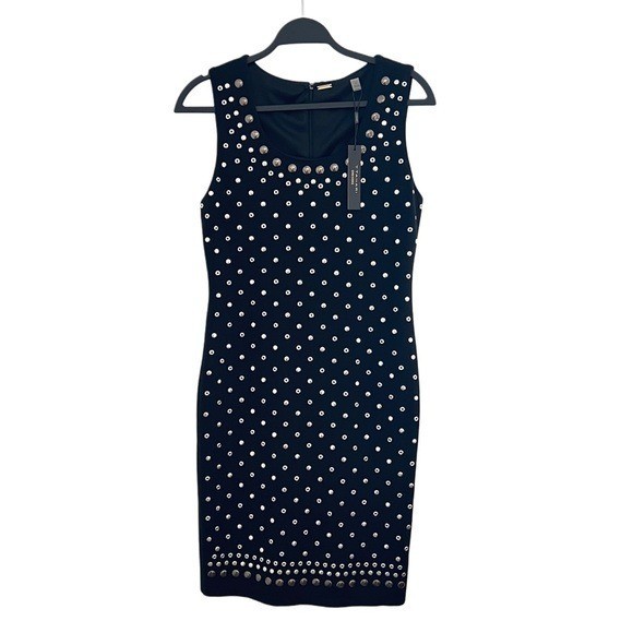 $148 NWT New Tahari Black Casual Business Dress Silver Studs 6 S