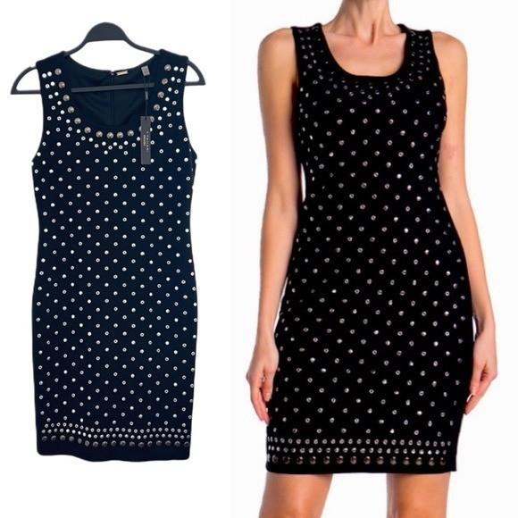 $148 NWT New Tahari Black Casual Business Dress Silver Studs 6 S