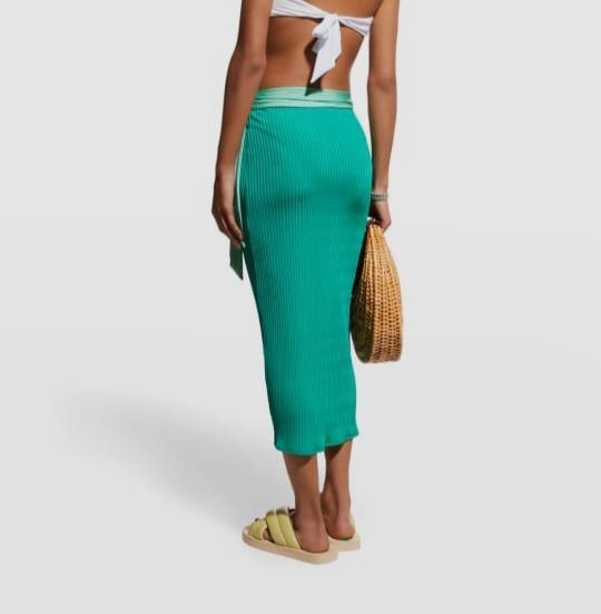 $148 Trina Turk Women's Green Olympia Rib Cover-Up Wrap-Skirt Swimwear Size S