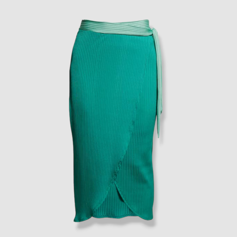 $148 Trina Turk Women's Green Olympia Rib Cover-Up Wrap-Skirt Swimwear Size S