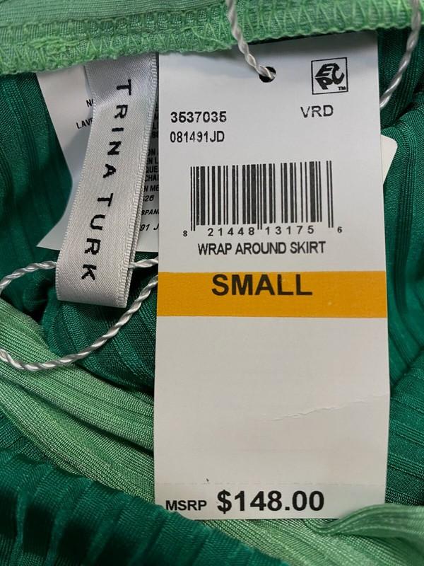 $148 Trina Turk Women's Green Olympia Rib Cover-Up Wrap-Skirt Swimwear Size S