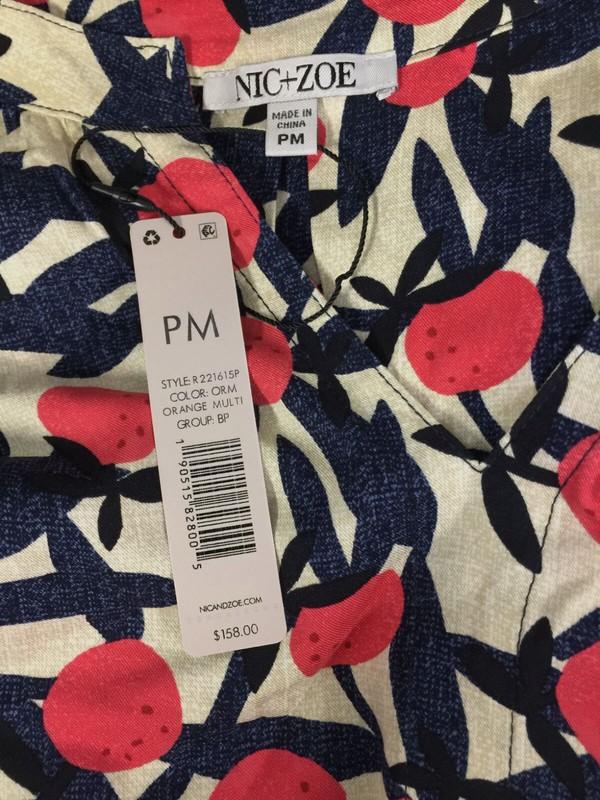 $158 Nic+Zoe Women's Blue Fresh Squeeze Popover Blouse Top Petite Size PM
