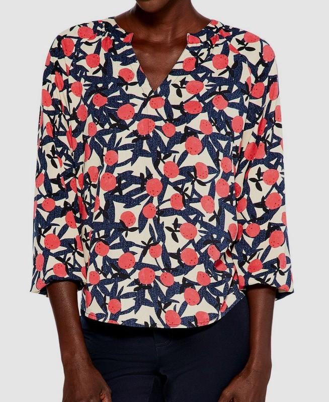 $158 Nic+Zoe Women's Blue Fresh Squeeze Popover Blouse Top Petite Size PM