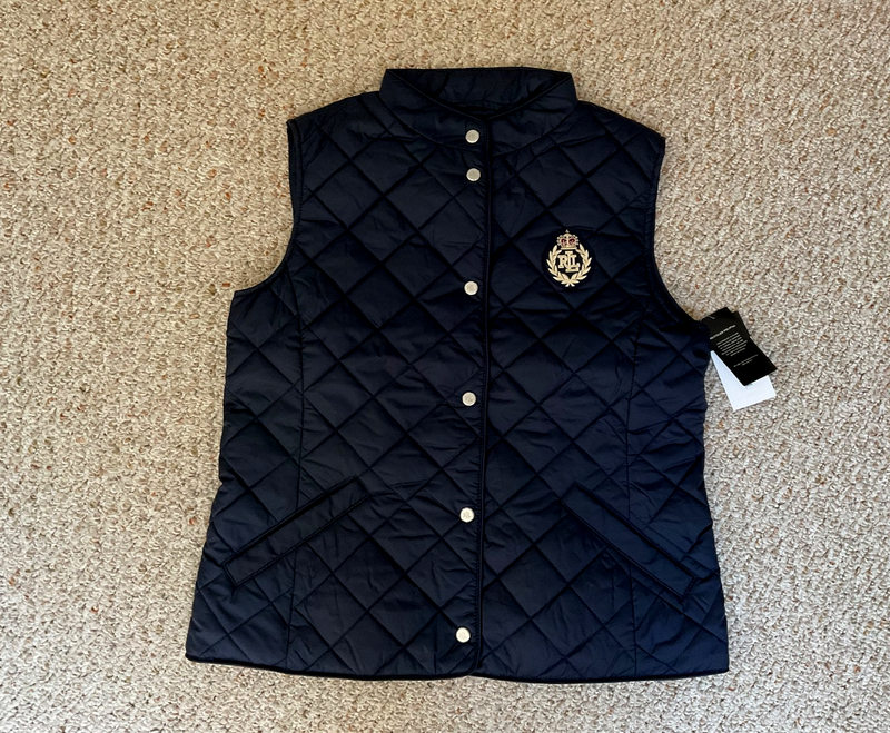 $160 NWT Lauren Ralph Lauren Quilted Logo Emblem Vest Black XL L M S