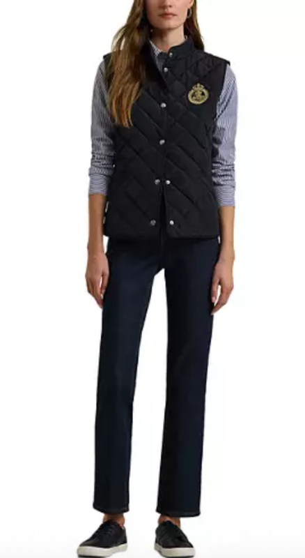 $160 NWT Lauren Ralph Lauren Quilted Logo Emblem Vest Black XL L M S