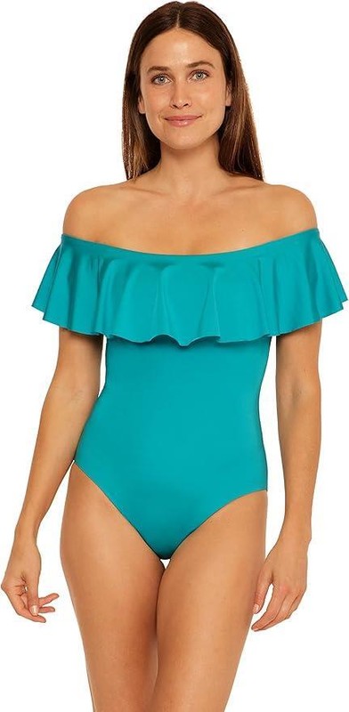 $162 - Trina Turk Monaco Ruffle One Piece Swimsuit in Ceramic Size 6
