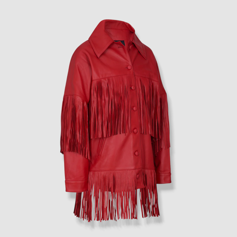 $1680 Dancassab Women's Pink Loretta Fringed Lambskin Leather Jacket Size XS