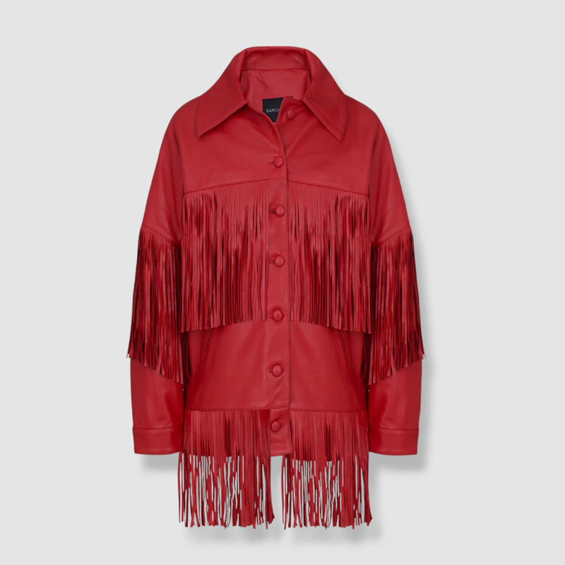 $1680 Dancassab Women's Pink Loretta Fringed Lambskin Leather Jacket Size XS
