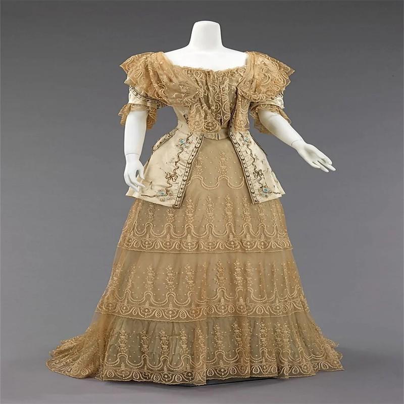1898s Edwardian Duchess Dress Victorian Civil War Southern Belle Ball Gown