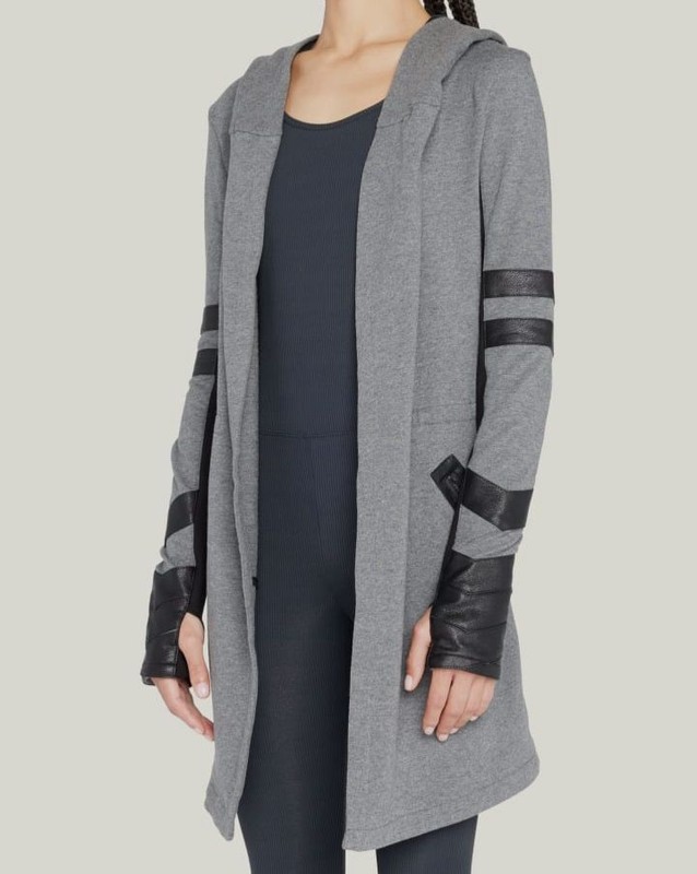 $190 Blanc Noir Women Gray Noir Maitri Hooded Open-Front Coat Jacket Size XS