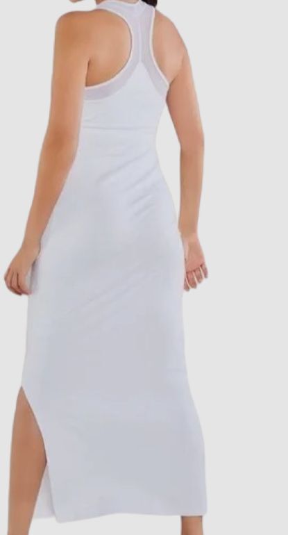 $198 Anatomie Women's White Taya Mesh-Trim Racerback Maxi Dress Size Small