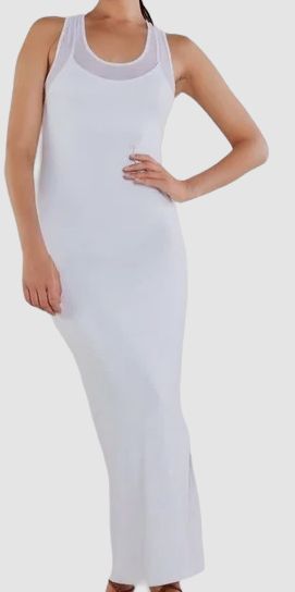 $198 Anatomie Women's White Taya Mesh-Trim Racerback Maxi Dress Size Small