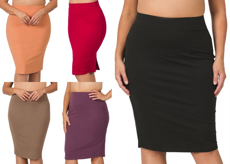 1X 2X 3X Women's Knee Length Pencil Skirt Buttery Soft Fabric Perfect Stretch