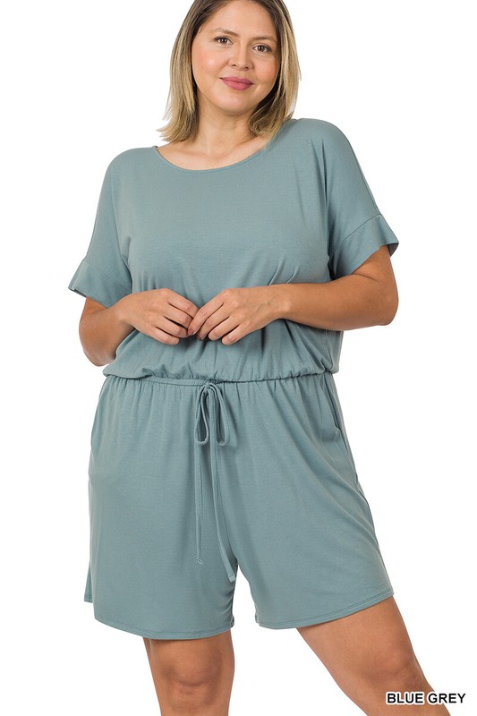 1X 2X 3X Women's Romper Elastic Waist Shorts With Pockets Short Sleeve Rayon Top