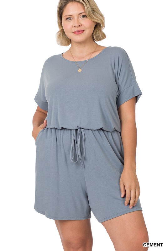 1X 2X 3X Women's Romper Elastic Waist Shorts With Pockets Short Sleeve Rayon Top