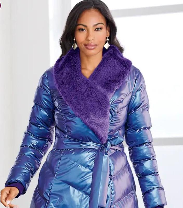 1X PLUS Ashro Purple Fabulous Sheen Femin Iri Faux Fur Parka Jacket Duster Coat
