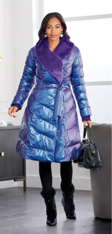 1X PLUS Ashro Purple Fabulous Sheen Femin Iri Faux Fur Parka Jacket Duster Coat