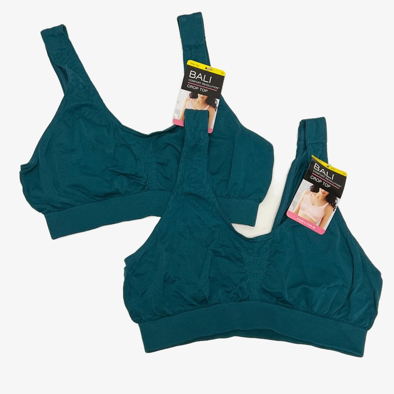 2 Bali Comfort Revolution Crop Top Bra Bralette MEDIUM Jade Green NEW 103J
