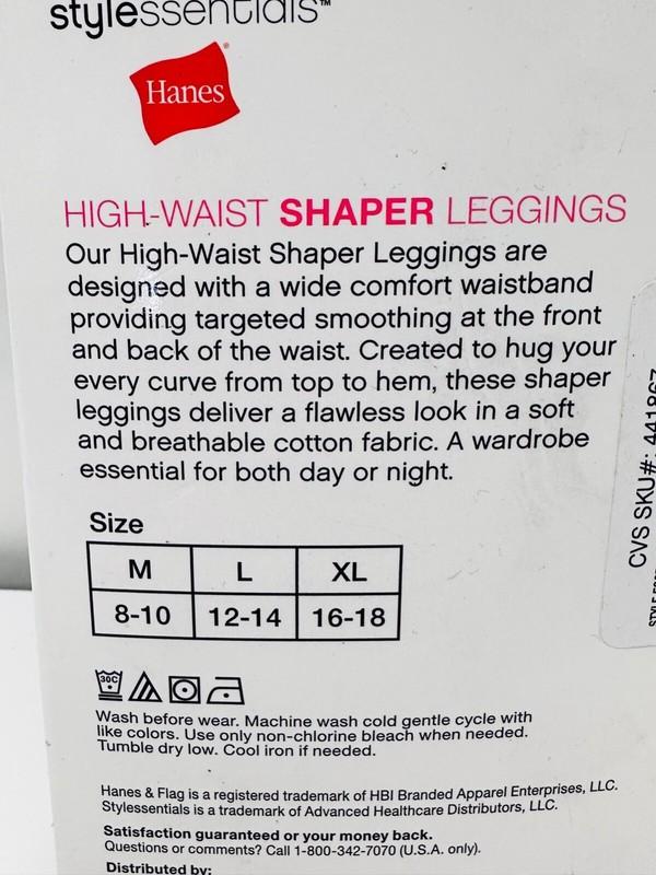 2 HANES High Waist Shaper Leggings Cotton/Spandex Womens Sz M Black