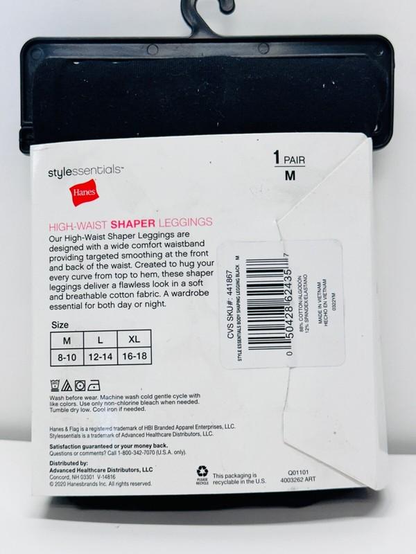2 HANES High Waist Shaper Leggings Cotton/Spandex Womens Sz M Black